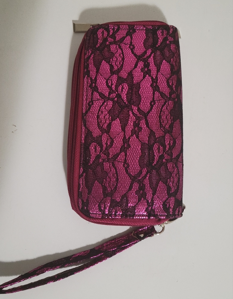 Black lace pink wallet